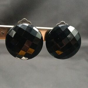 Vintage West Germany Faceted Black Glass Clip On Earrings